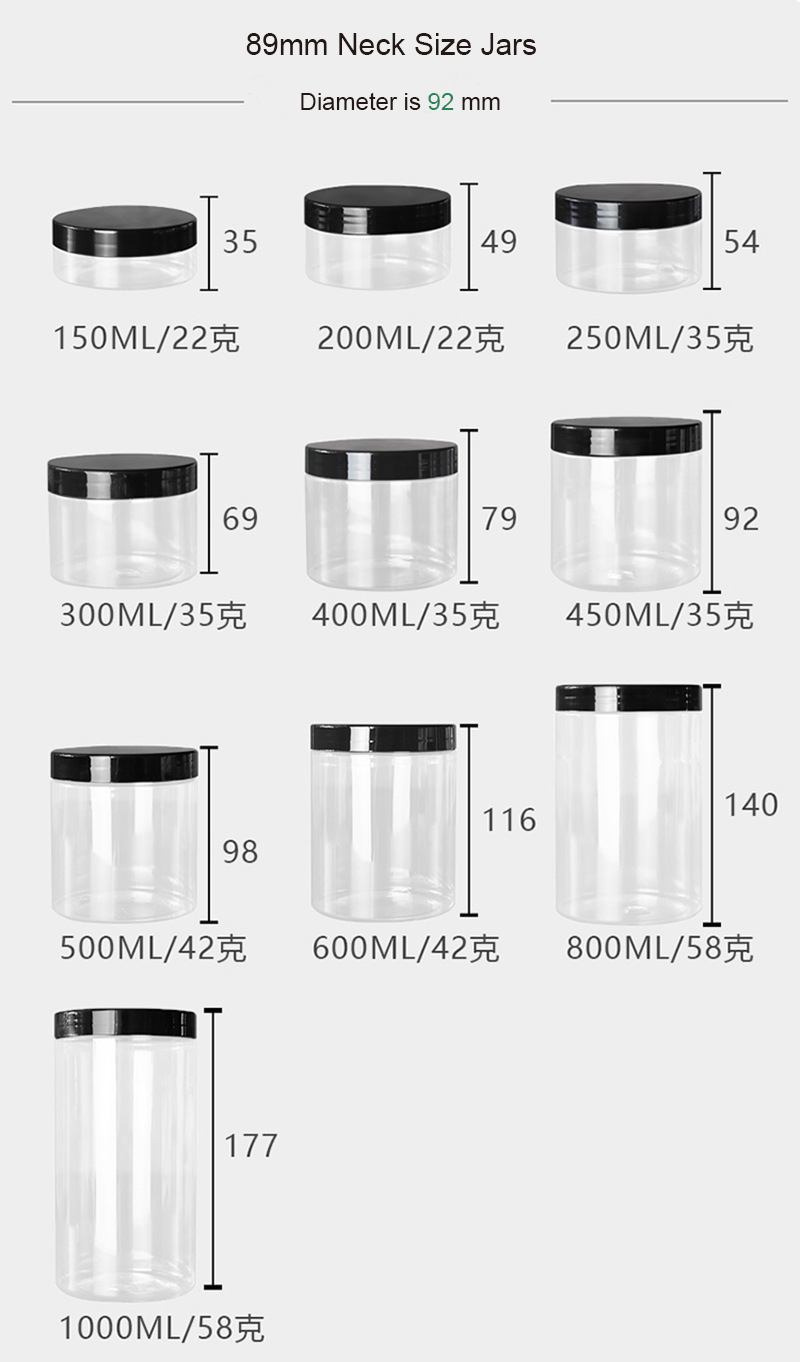 Wholesale pet transparent 1L wide mouth bottle clear plastic jar with screw lid Packaging Tubs