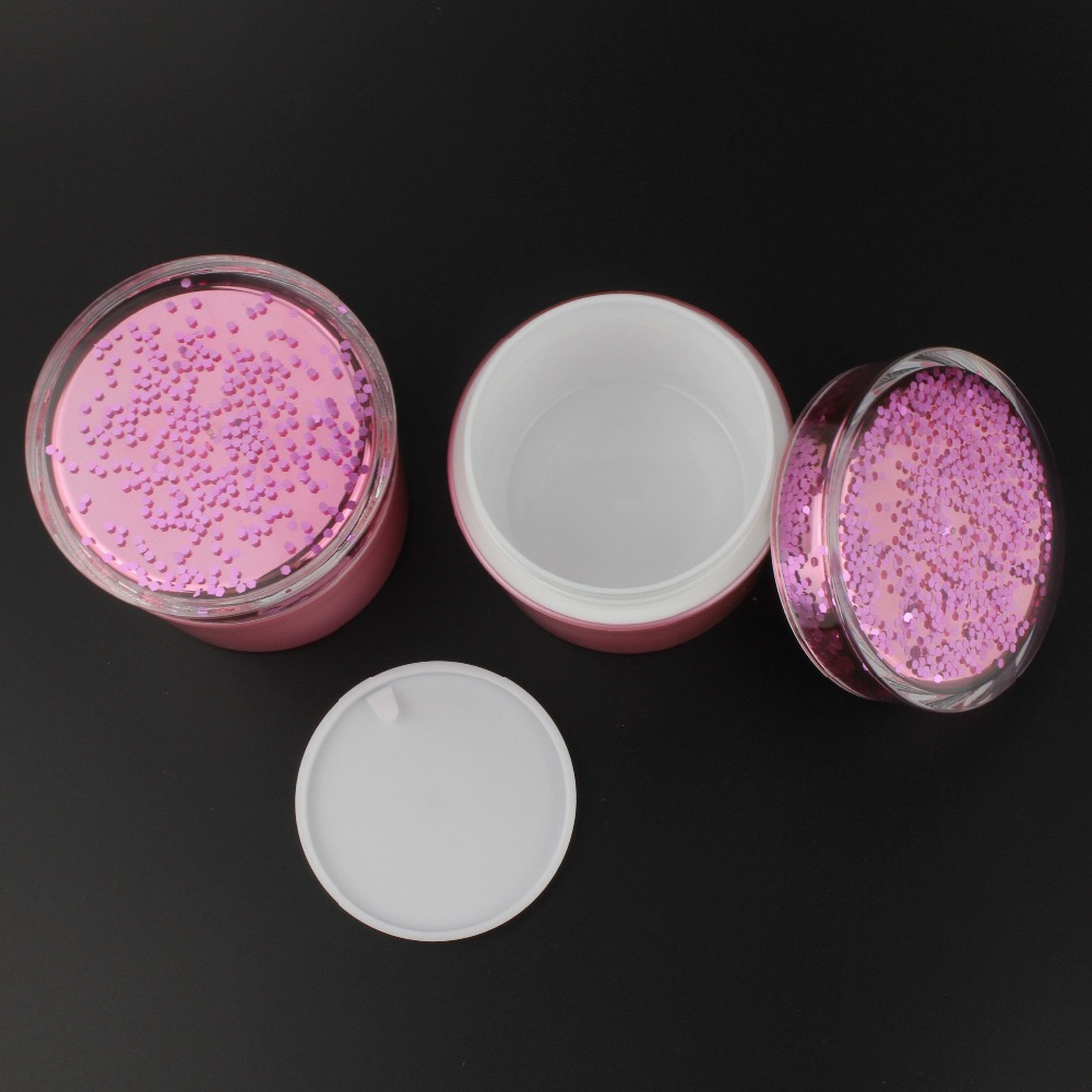 Wholesale plastic 150ml jar double wall cream jar cosmetic bottles lotion with pink Sequins