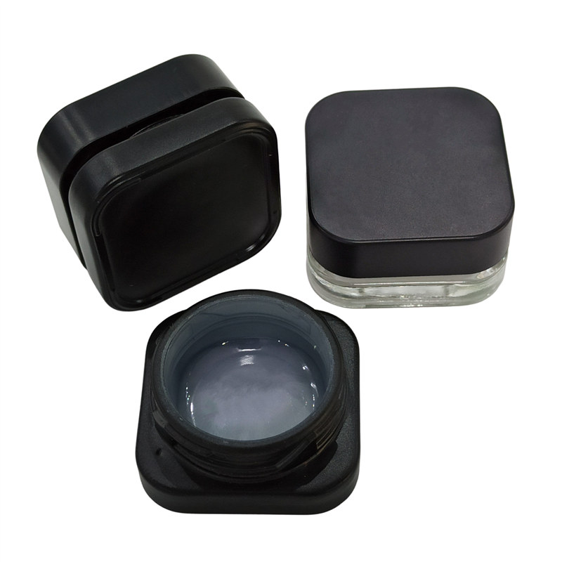 Wholesale popular 3ml 5ml 7ml dark uv black CBD wax oil child proof glass jar with child flat top