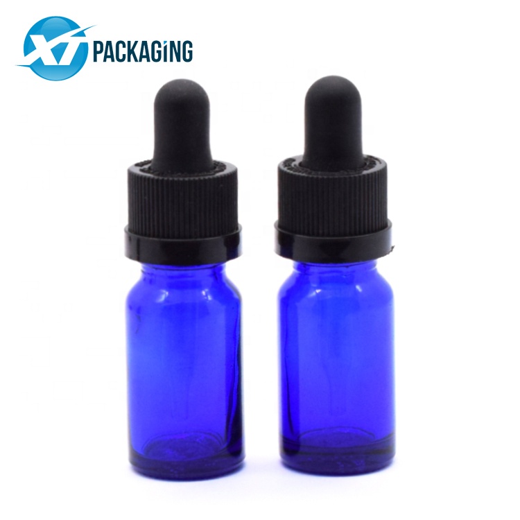 Wholesale price customized blue glass dropper bottle essential oil bottle child resistant with scale glass pipette 15ml 20ml