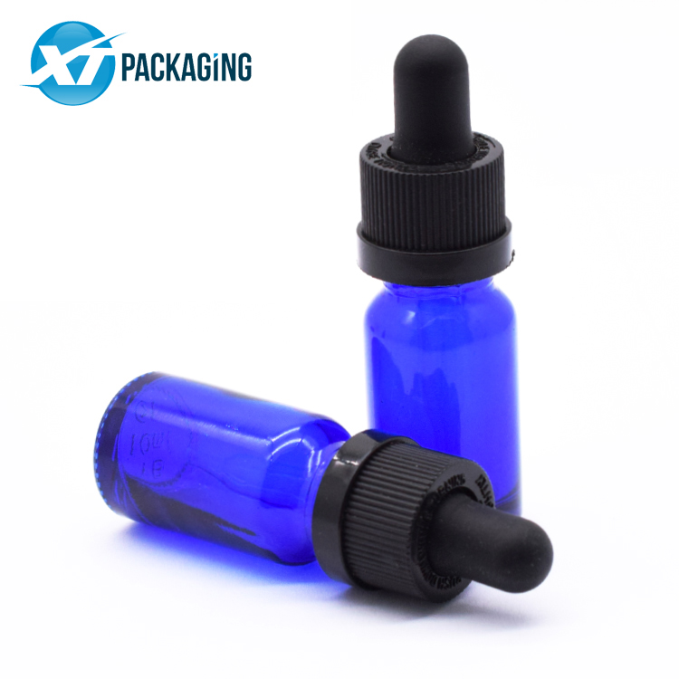 Wholesale price customized blue glass dropper bottle essential oil bottle child resistant with scale glass pipette 15ml 20ml