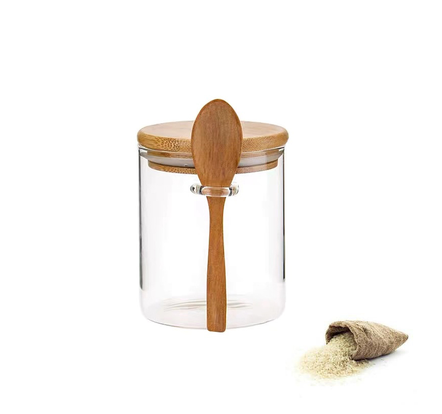 Wholesale price glass jars spice 12oz glass jar with cork lid and spoon