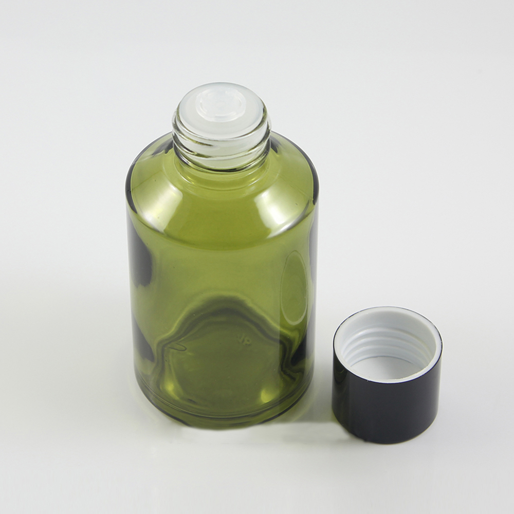 Wholesale recycled glass cosmetic packaging bottles, green pink black empty lotion bottles
