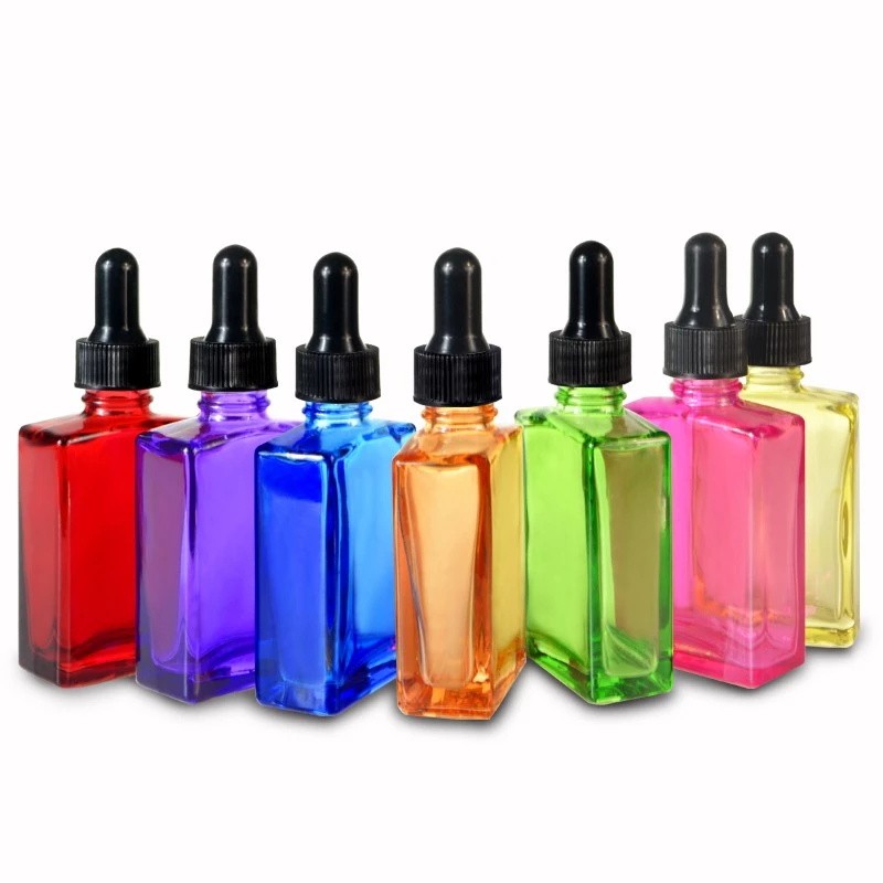Wholesale red square rectangular essential oil 30ml 1 oz glass dropper bottle for perfume cosmetic oil