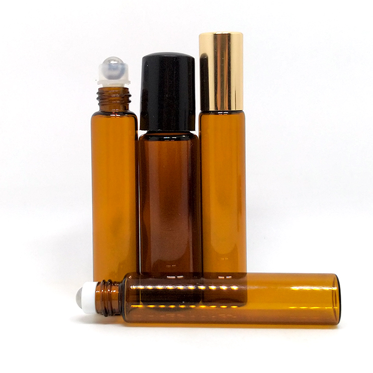 Wholesale roller ball bottle clear frosted essential oil 10ml empty glass roller bottle with plastic cap