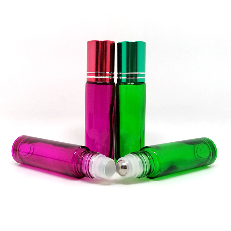 Wholesale roller ball bottle clear frosted essential oil 10ml empty glass roller bottle with plastic cap