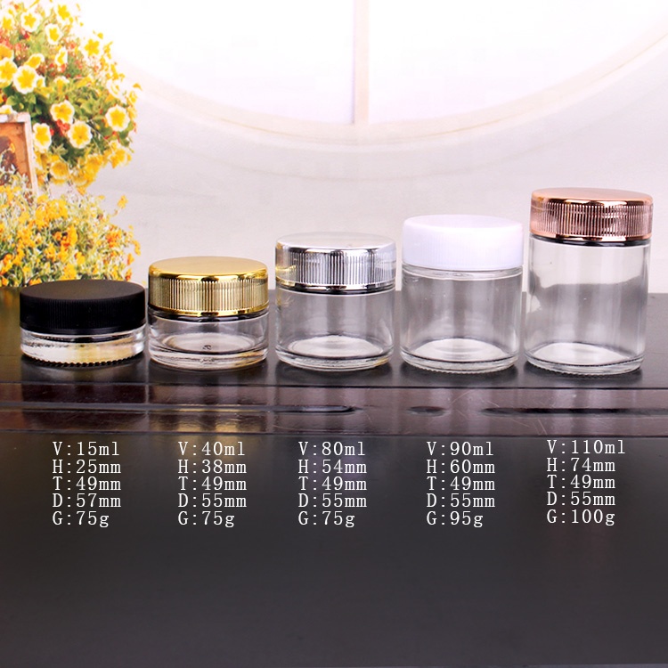 Wholesale round 1oz 3oz 4oz child safe glass food spice jar with electroplating gold childproof lid