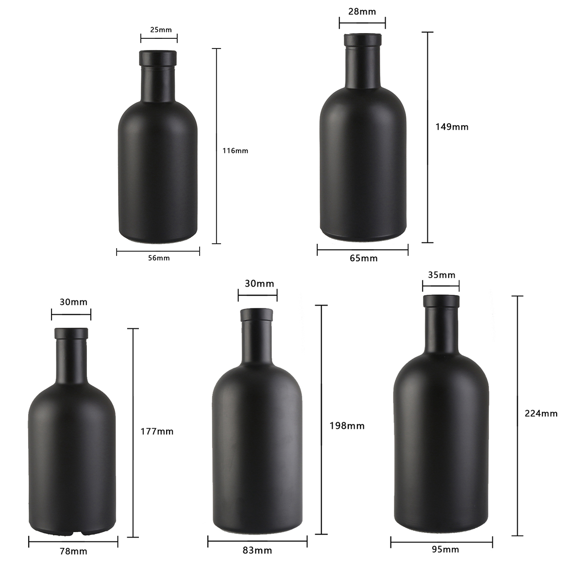 Wholesale round 375ml 500ml 750ml 1L black matte olive oil bottle glass with lid