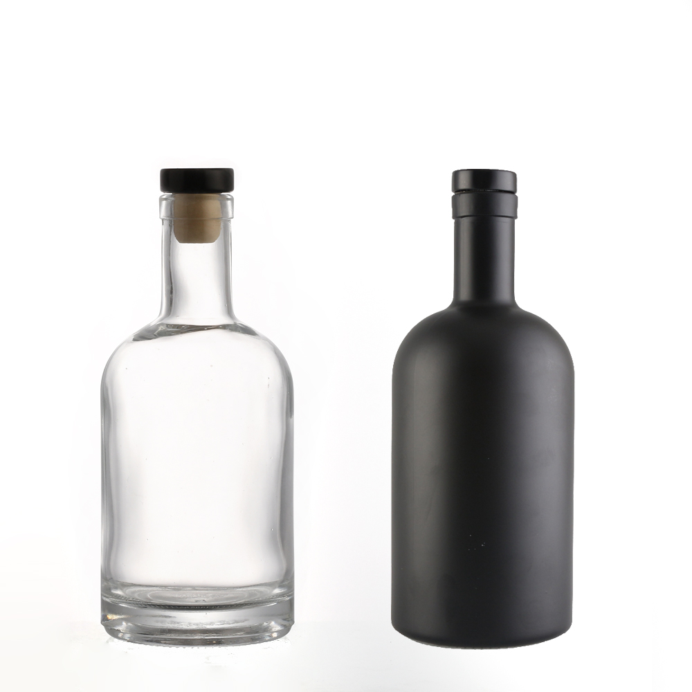 Wholesale round 375ml 500ml 750ml 1L black matte olive oil bottle glass with lid