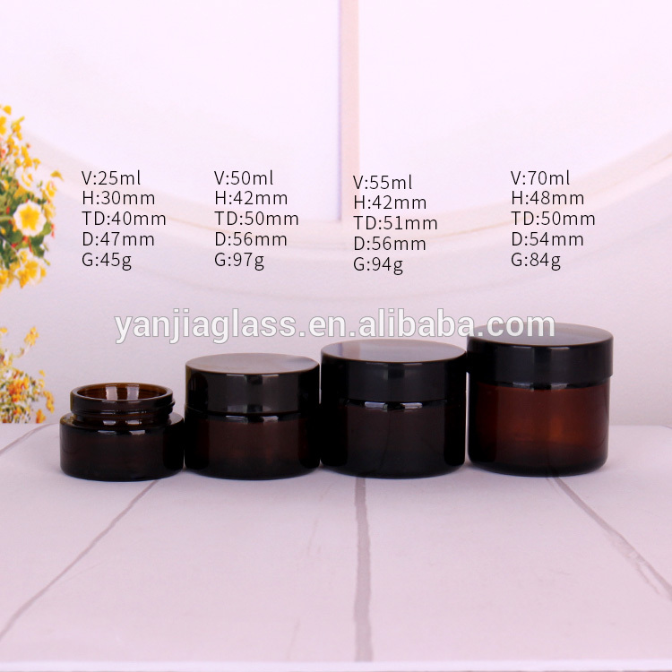 Wholesale round 60ml 2oz amber glass jar for skin care