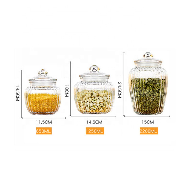 Wholesale round airtight 650ml glass bottles glass storage jars with glass lid