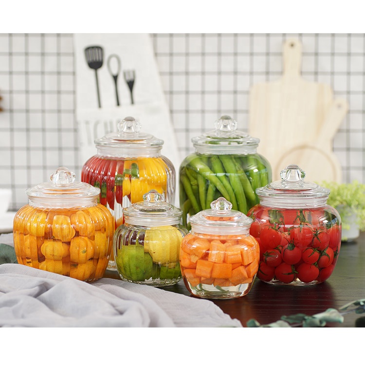 Wholesale round airtight 650ml glass bottles glass storage jars with glass lid