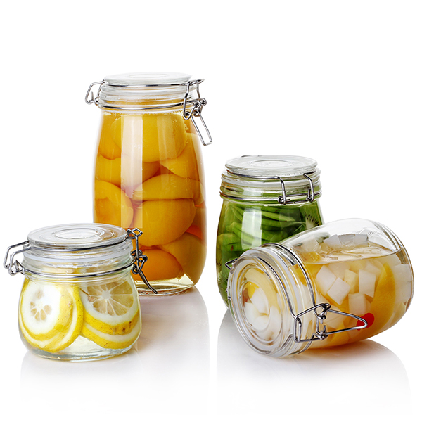 Wholesale round food glass storage jars with airtight lids childproof glass containers for fruit salad