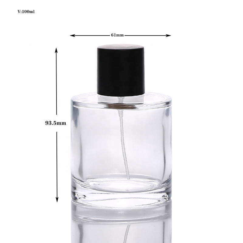Wholesale round glass 100ml perfume bottle with black cap