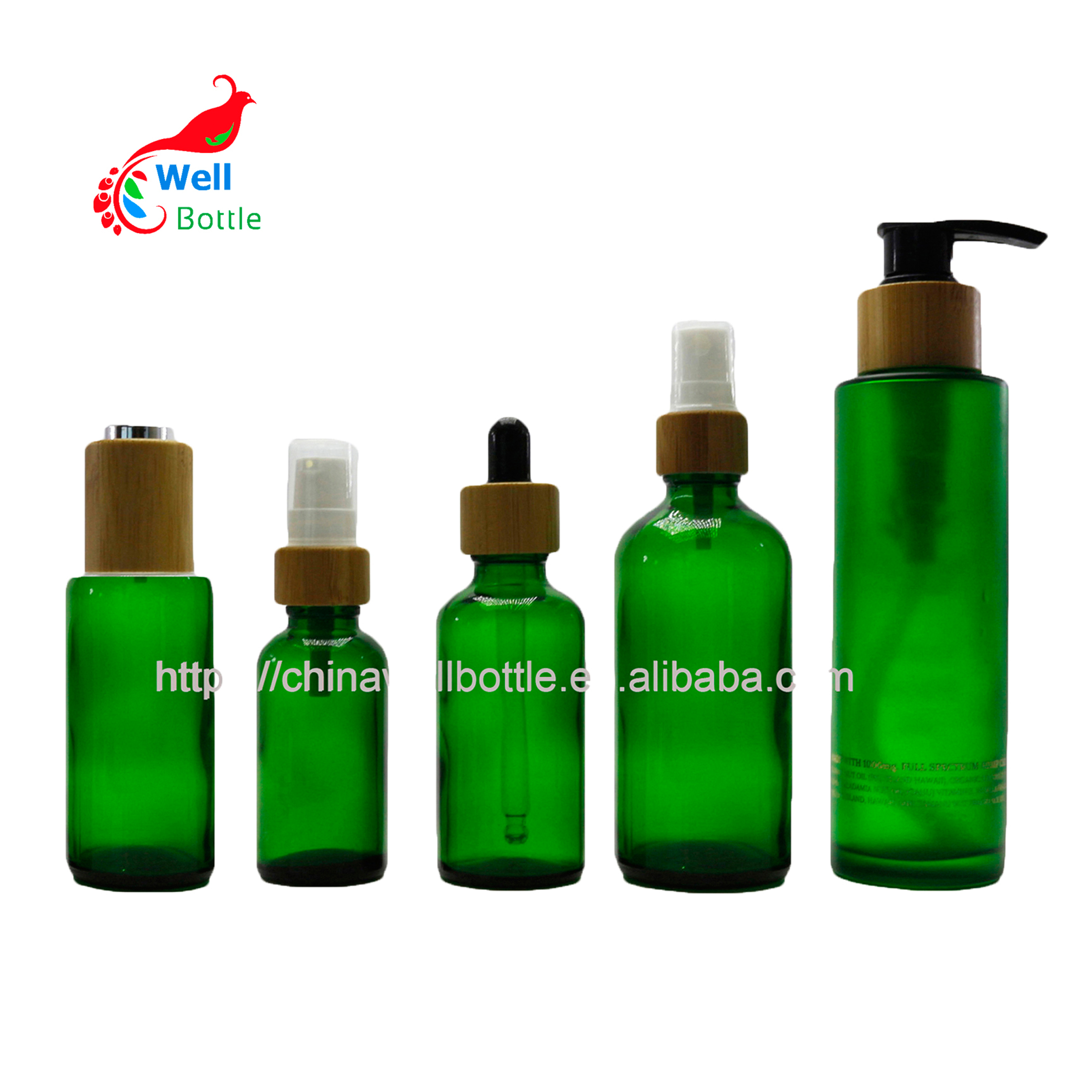 Wholesale round pump glass bottle with lotion bamboo pump top GB316E