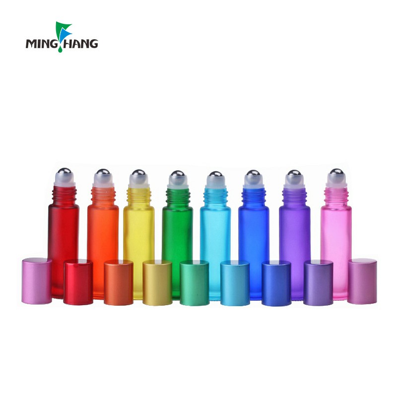 Wholesale small colorful roller Stout bottles 5ml 10ml 0.5oz glass essential oil bottle glass perfume roller on bottles