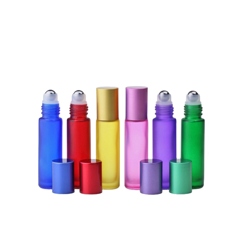 Wholesale small colorful roller Stout bottles 5ml 10ml 0.5oz glass essential oil bottle glass perfume roller on bottles
