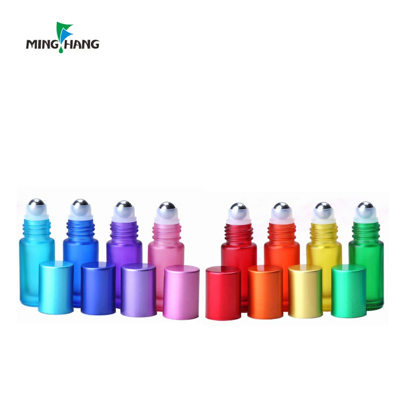 Wholesale small colorful roller Stout bottles 5ml 10ml 0.5oz glass essential oil bottle glass perfume roller on bottles