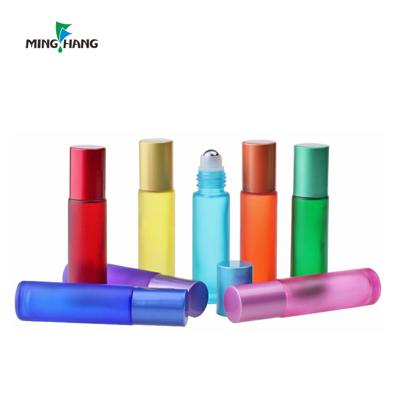 Wholesale small colorful roller Stout bottles 5ml 10ml 0.5oz glass essential oil bottle glass perfume roller on bottles