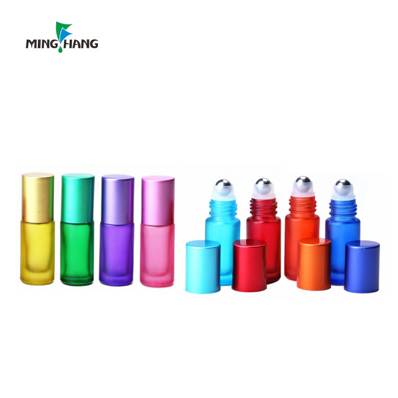 Wholesale small colorful roller Stout bottles 5ml 10ml 0.5oz glass essential oil bottle glass perfume roller on bottles