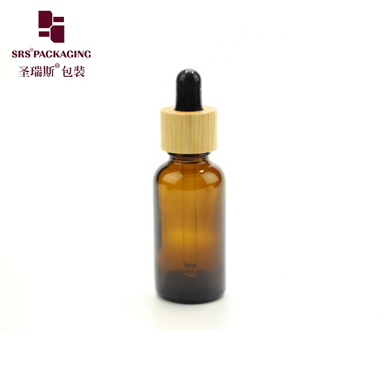 Wholesale small order quantity mini amber color empty 30ml glass bamboo dropper bottle