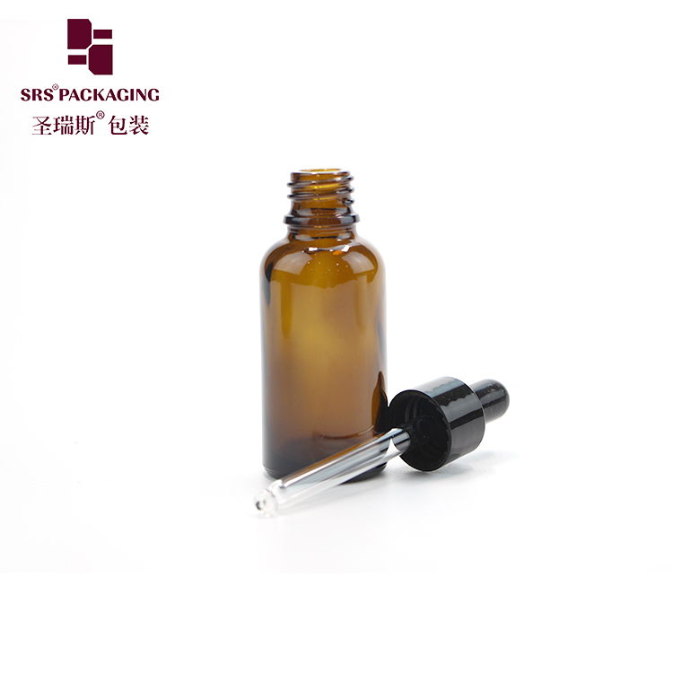 Wholesale small order quantity mini amber color empty 30ml glass bamboo dropper bottle