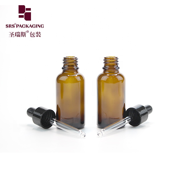 Wholesale small order quantity mini amber color empty 30ml glass bamboo dropper bottle