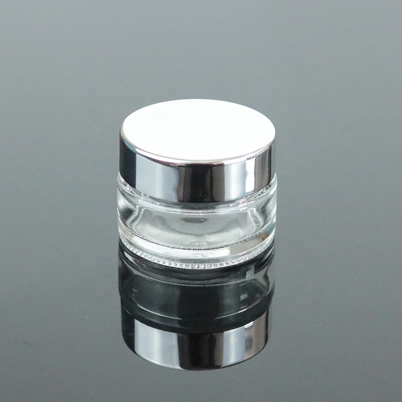 Wholesale small round glass jars 50ml 1.7oz glass cream jar silver silver top (GJM03)
