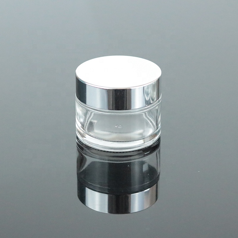Wholesale small round glass jars 50ml 1.7oz glass cream jar silver silver top (GJM03)