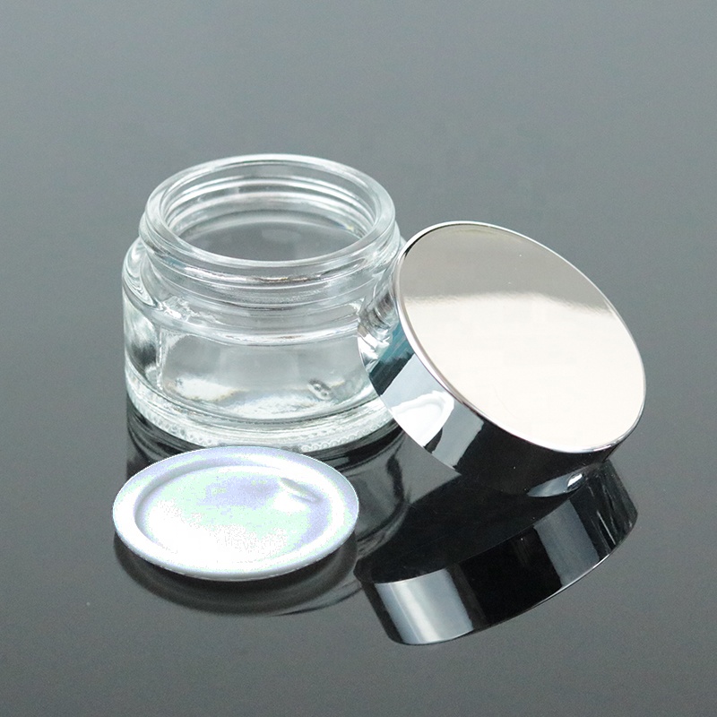 Wholesale small round glass jars 50ml 1.7oz glass cream jar silver silver top (GJM03)
