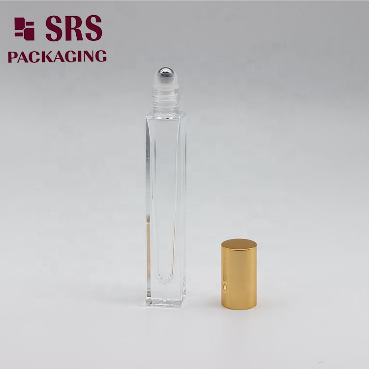 Wholesale square essential oil vial 10ml glass thick wall roll on bottle with aluminium cap