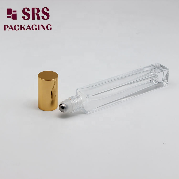 Wholesale square essential oil vial 10ml glass thick wall roll on bottle with aluminium cap