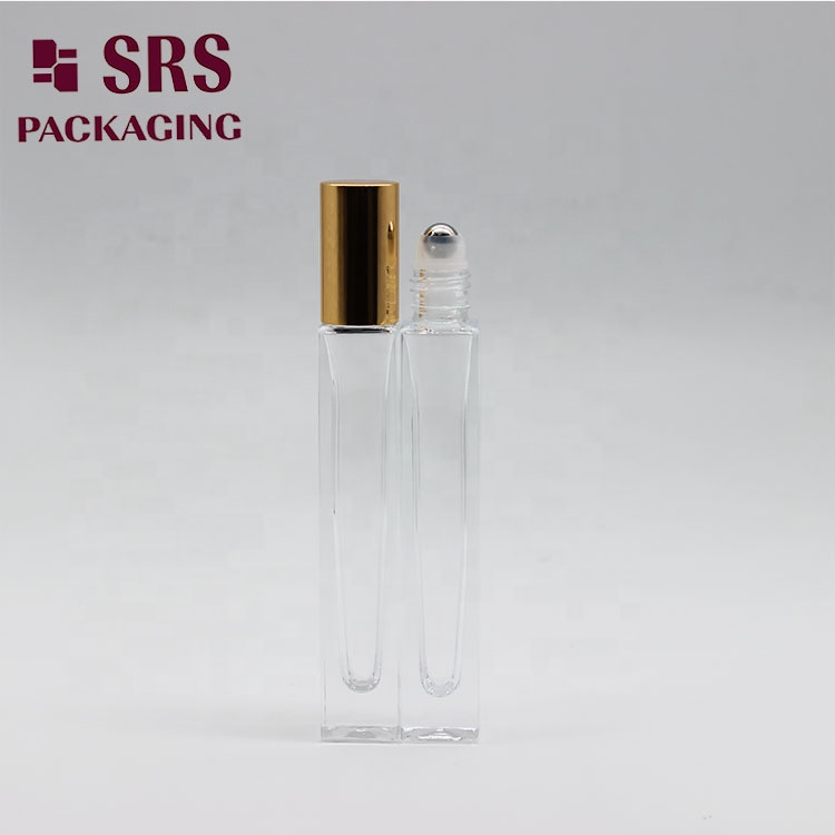 Wholesale square essential oil vial 10ml glass thick wall roll on bottle with aluminium cap