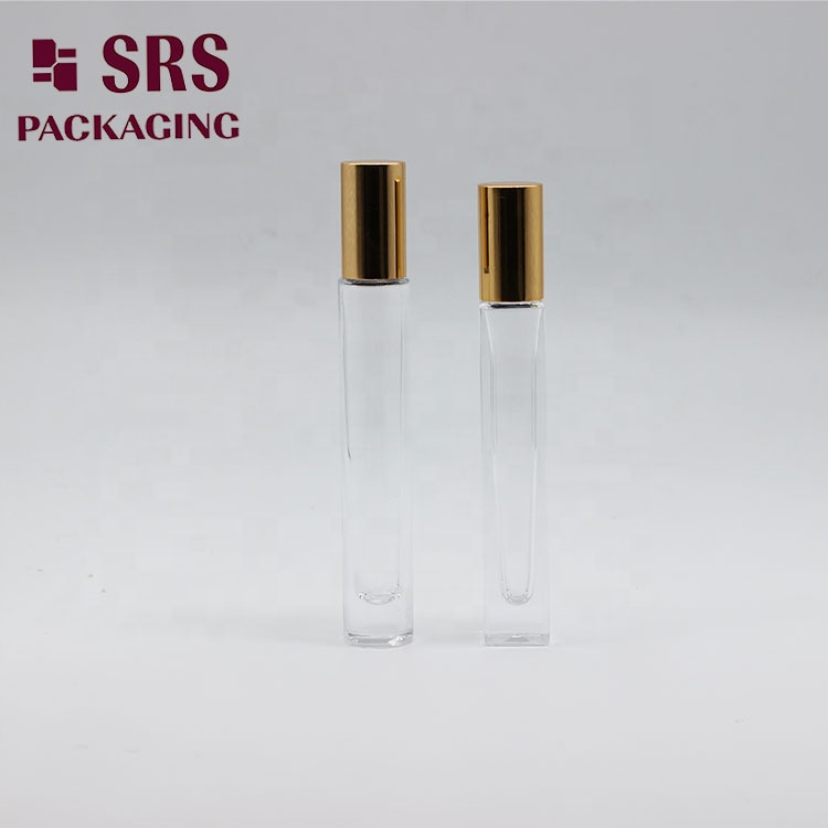 Wholesale square essential oil vial 10ml glass thick wall roll on bottle with aluminium cap