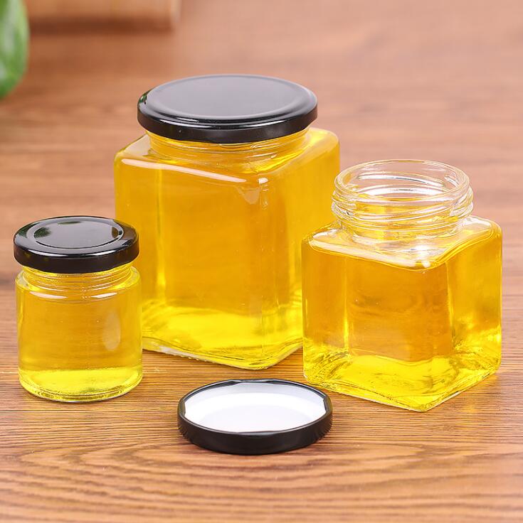 Wholesale square glass honey pickle jam jar glass chili sauce bottle can be customized LOGO