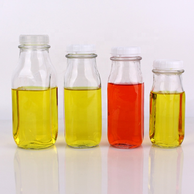 Wholesale square glass milk bottle 8oz 12oz 14oz 32oz glass bottle for milk with Plastic lid