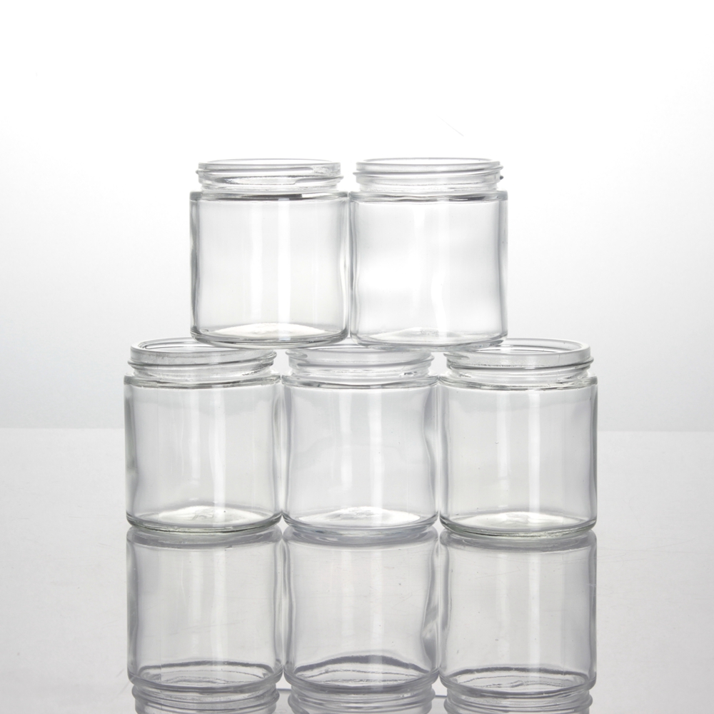 Wholesale stock 50ml 100ml 120ml 2oz 3oz 4oz 5oz clear candle glass jar bath salts cosmetic food with aluminum metal plastic cap