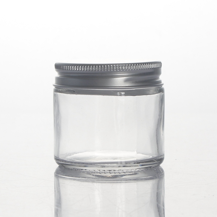 Wholesale stock 50ml 100ml 120ml 2oz 3oz 4oz 5oz clear candle glass jar bath salts cosmetic food with aluminum metal plastic cap