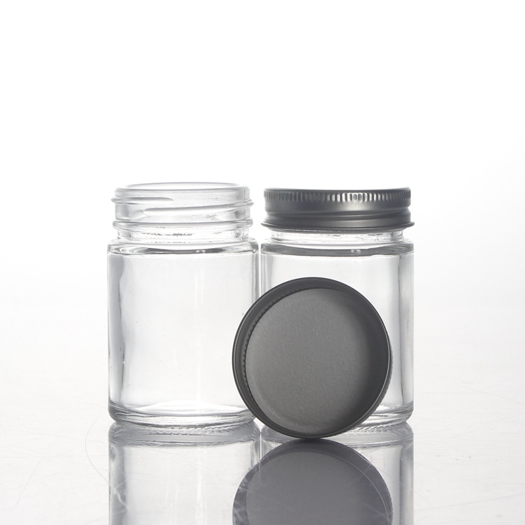 Wholesale stock 50ml 100ml 120ml 2oz 3oz 4oz 5oz clear candle glass jar bath salts cosmetic food with aluminum metal plastic cap