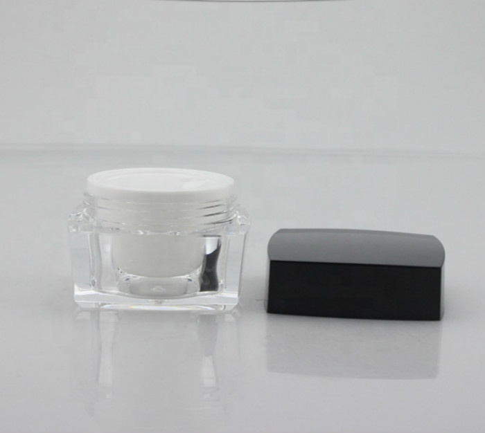 Wholesale stock products square shape clear color 50g double wall face cream jar