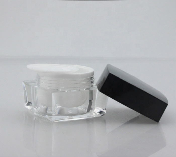 Wholesale stock products square shape clear color 50g double wall face cream jar
