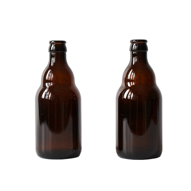 Wholesale stocked 330ml 33CL amber empty stubby glass beer bottle with crown cap