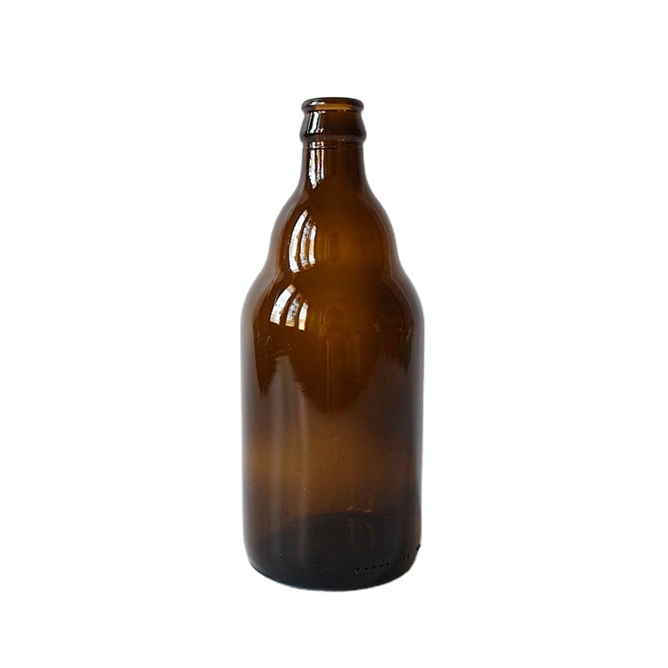 Wholesale stocked 330ml 33CL amber empty stubby glass beer bottle with crown cap