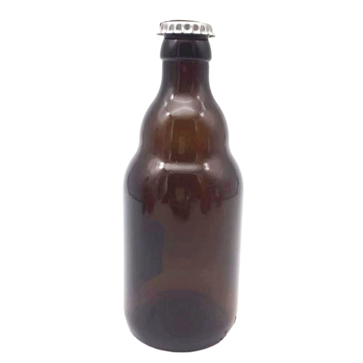 Wholesale stocked 330ml 33CL amber empty stubby glass beer bottle with crown cap