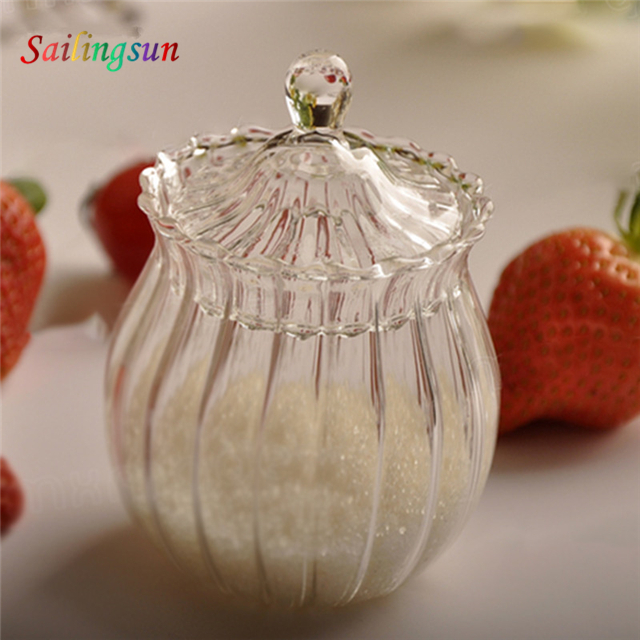 Wholesale stripe with spoon design handcraft with lid pyrex glass condiment jar