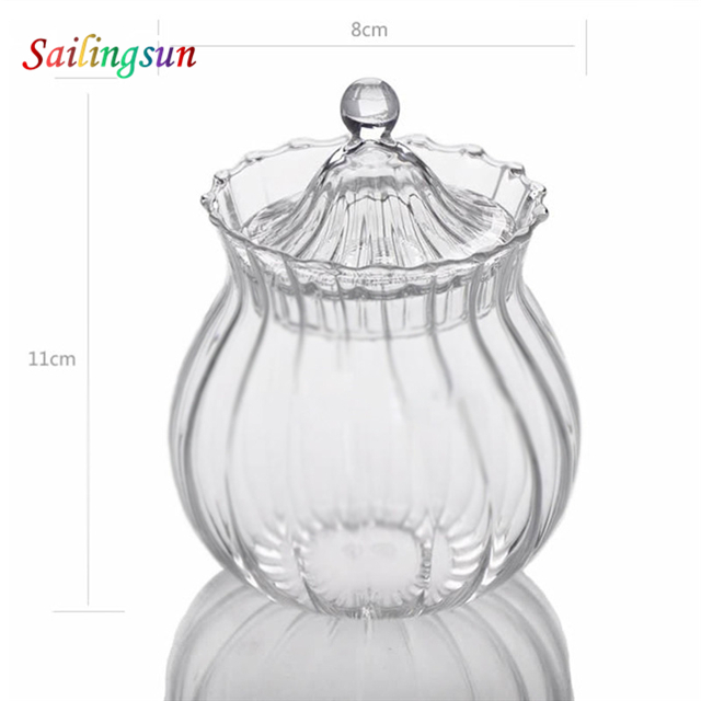 Wholesale stripe with spoon design handcraft with lid pyrex glass condiment jar