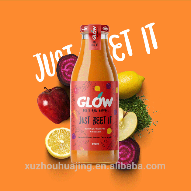 Wholesale surface handling 16oz glass juice bottle with metal lid