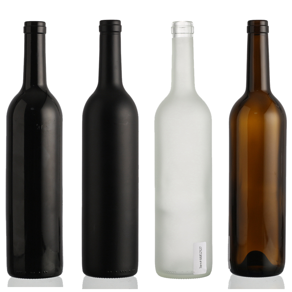 Wholesale tall 750ml botellas de vidrio matte black clear empty custom liquor vodka wine glass bottle with cork