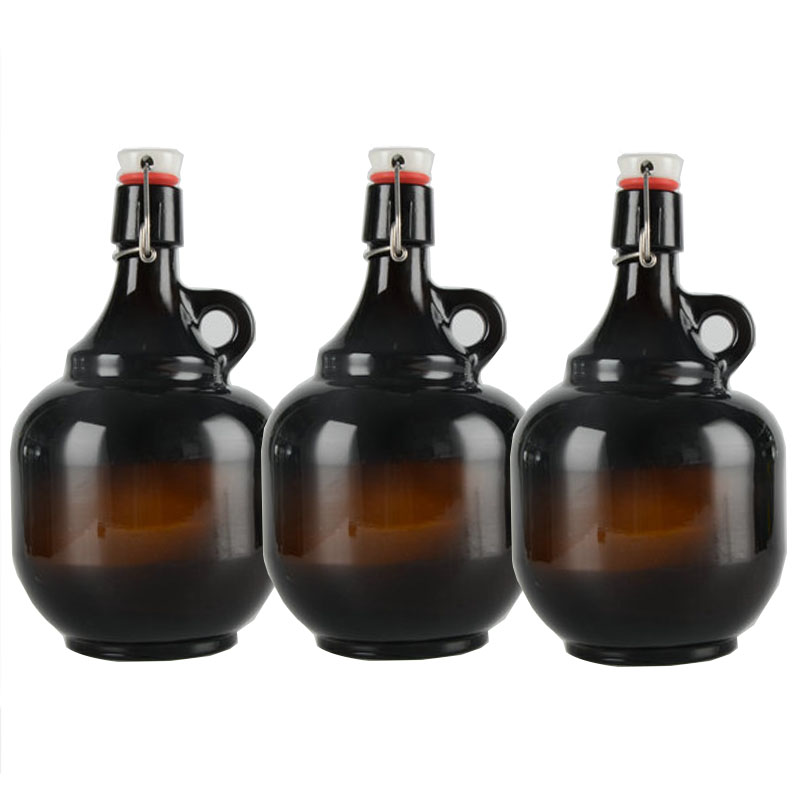 Wholesale water bottles gallon glass beer bottle swing top amber beer growler 32oz 64oz