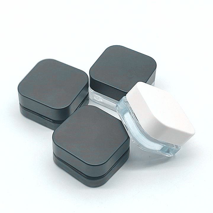 Wholesale white black opaque Small Square shape childproof 5ML 7ML CR glass jars for CBD oil